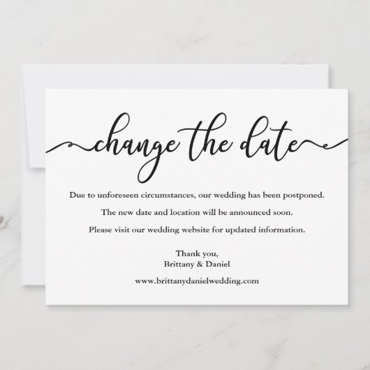 Elegant Calligraphy Change the Date Wedding Kaart (Voorkant)