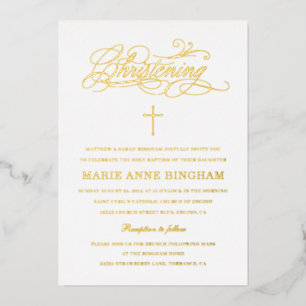Elegant Calligraphy Christening Gold Folie Uitnodiging