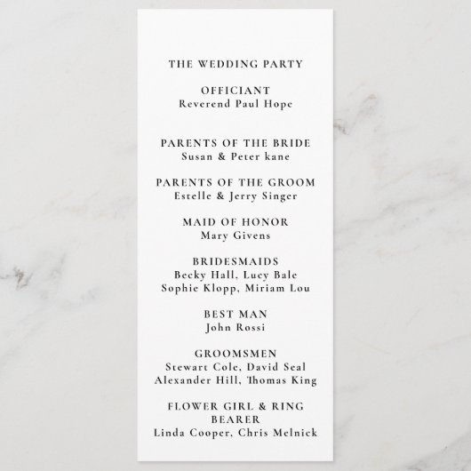 Elegant Calligraphy Classic Chronic Wedding Programma (Achterkant)