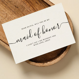 Elegant Calligraphy Classic Maid of Honor proposal Notitiekaartje
