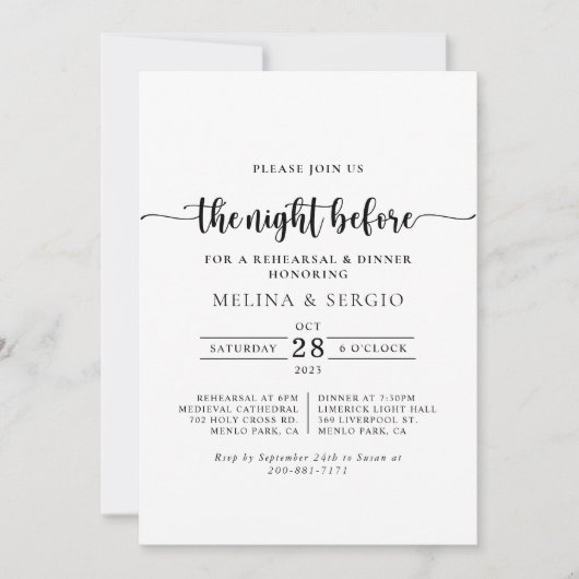 Elegant Calligraphy Classic Rehearsal Dinner Kaart