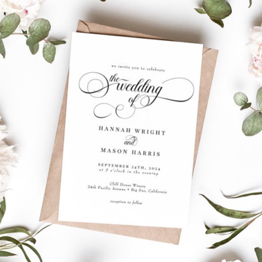 Elegant Calligraphy Classic Wedding Invitation Kaart