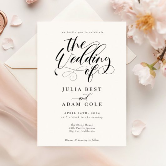 Elegant Calligraphy Classic Wedding Invitation Kaart