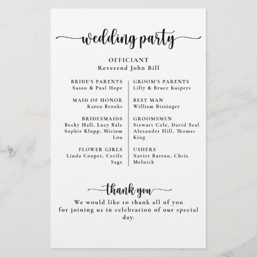 Elegant Calligraphy Classic Wedding Program (Achterkant)