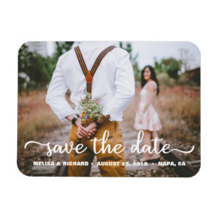 Elegant Calligraphy Couple Photo Save the Date Magneet
