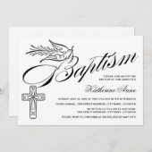 Elegant Calligraphy Cross- and Dove Baptisme Kaart (Voorkant / Achterkant)