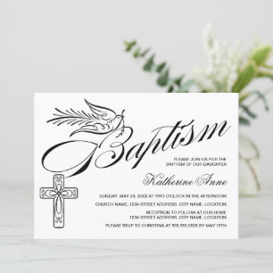 Elegant Calligraphy Cross- and Dove Baptisme Kaart