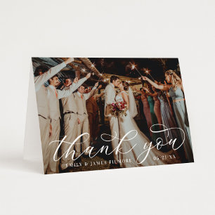 Elegant Calligraphy Custom Wedding Photo Bedankkaart