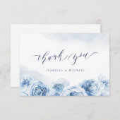 Elegant calligraphy dusty blue floral bruiloft bedankkaart (Voorkant / Achterkant)