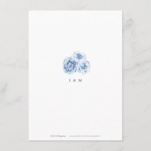 Elegant calligraphy dusty blue floral bruiloft informatiekaartje (Achterkant)