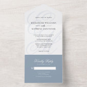 Elegant Calligraphy Dusty Blue Monogram Wedding All In One Uitnodiging (Binnen)