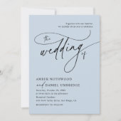 Elegant Calligraphy Dusty Blue Monogram Wedding Kaart (Voorkant)