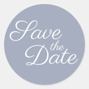 Elegant Calligraphy Dusty Blue Save the Date Ronde Sticker