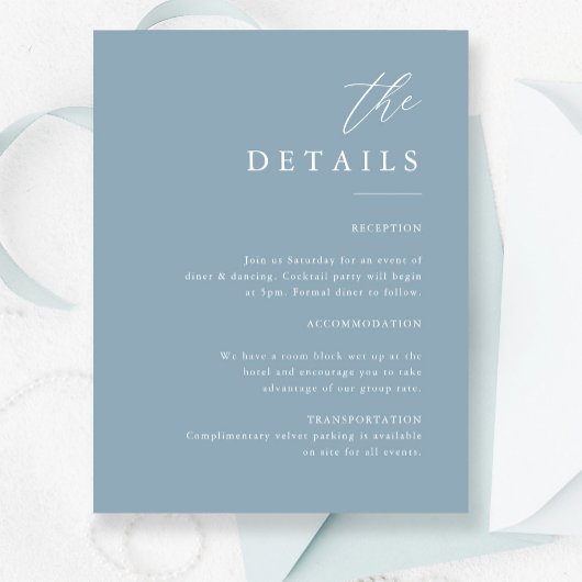 Elegant Calligraphy Dusty Blue Wedding Details Informatiekaartje