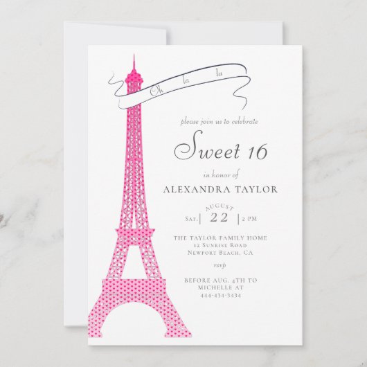 Elegant Calligraphy Eiffel Paris Minimal Sweet 16 Kaart (Voorkant)
