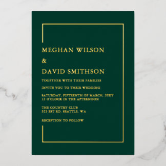 Elegant Calligraphy Emerald Green Gold Wedding Folie Uitnodiging