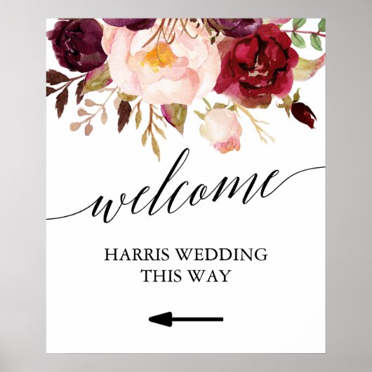 Elegant Calligraphy Floral Welcome Wedding Sign Poster (Voorkant)