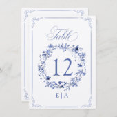 Elegant Calligraphy Floral Wreath Table Number Kaart (Voorkant / Achterkant)