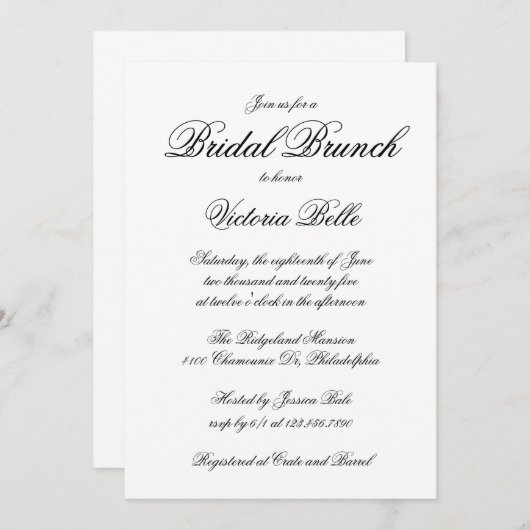 Elegant Calligraphy Formal Bridal Brunch Kaart (Voorkant / Achterkant)