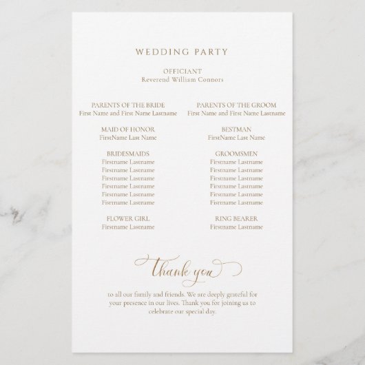Elegant Calligraphy Gold and White Wedding Program (Achterkant)