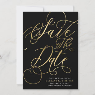 Elegant Calligraphy Gold & Black Wedding  Save The Date