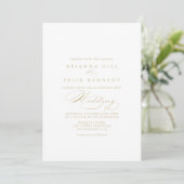 Elegant Calligraphy Gold Front & Back Wedding Kaart (Staand voorkant)
