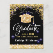 Elegant Calligraphy Gold Glitter Afstuderen Aankondigingskaart (Voorkant)
