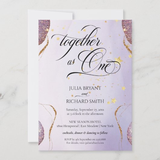 Elegant Calligraphy Gold Glitter Amethyst Moderne Kaart (Voorkant)