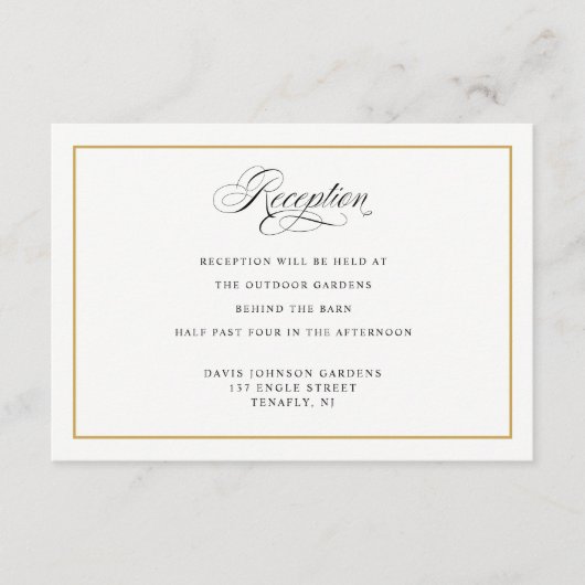Elegant Calligraphy Gold Reception Directions Informatiekaartje (Voorkant)