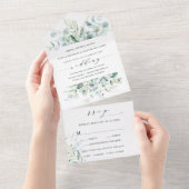 Elegant Calligraphy Green Foliage Wedding All In One Uitnodiging (Afscheurbaar)