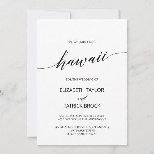 Elegant Calligraphy Hawaii Destination Wedding Kaart (Voorkant)