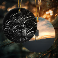 Elegant Calligraphy Just Married Wedding Photo