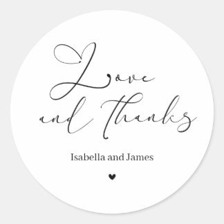 Elegant Calligraphy Love and Thanks Wedding Thanks Ronde Sticker