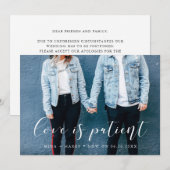 Elegant calligraphy Love is Patiëntenbruiloft upda Aankondiging (Voorkant / Achterkant)