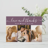 Elegant Calligraphy Mauve Multiple Photo Wedding Bedankkaart (Staand voorkant)