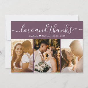 Elegant Calligraphy Mauve Multiple Photo Wedding Bedankkaart