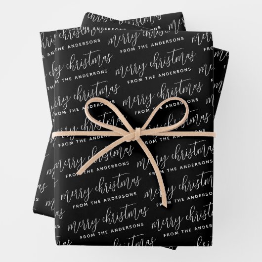 Elegant Calligraphy Merry kerst Black Inpakpapier Vel (In situ)