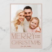 Elegant Calligraphy Merry kerstfoto Folie Uitnodiging (Voorkant)