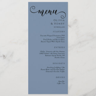 Elegant Calligraphy Minimalist Blue Wedding  Menu