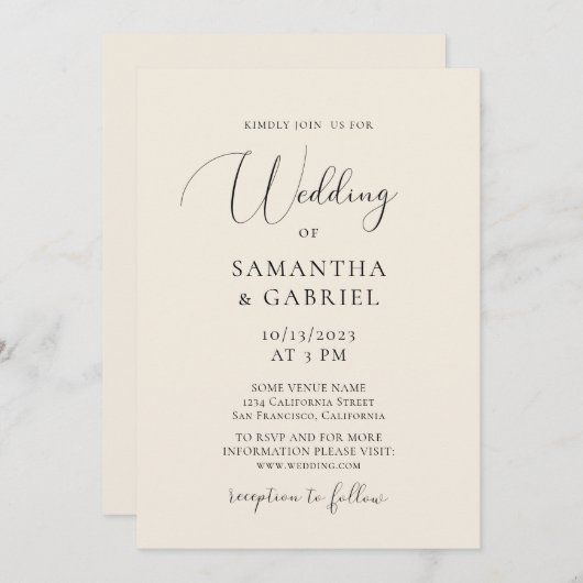 Elegant calligraphy minimalist iory bruiloft kaart (Voorkant / Achterkant)