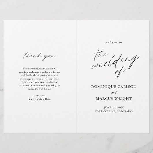 Elegant Calligraphy Modern Huwelijksprogramma (Voorkant)
