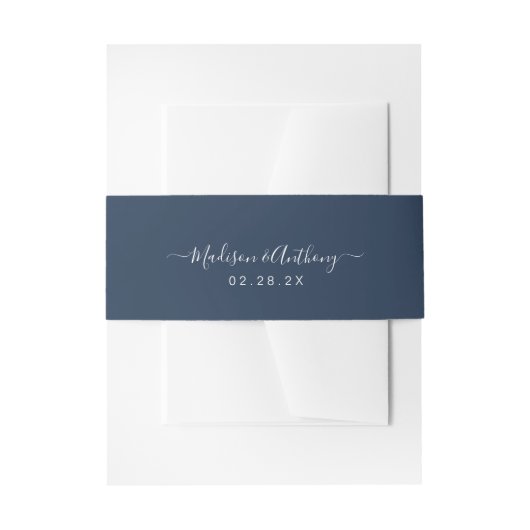 Elegant Calligraphy Name Navy Blue Uitnodigingen Wikkel (Voorkant Voorbeeld)