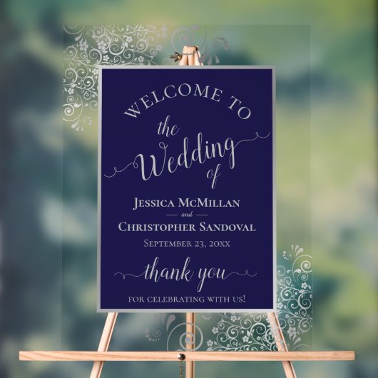 Elegant Calligraphy Navy & Silver Wedding Welcome (Neutre)