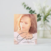 Elegant Calligraphy Overlay Full Photo Afstuderen Briefkaart (Staand voorkant)