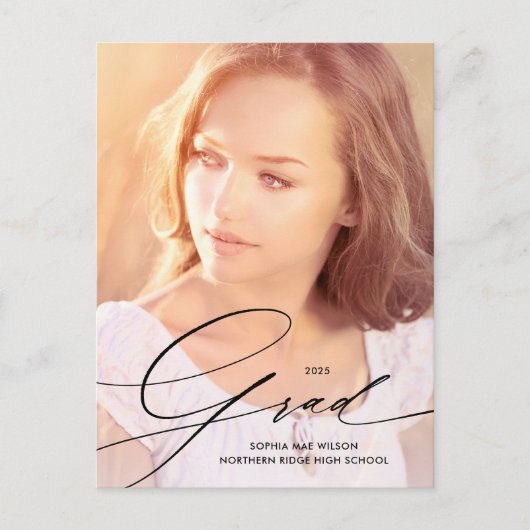 Elegant Calligraphy Overlay Full Photo Afstuderen Briefkaart (Voorkant)