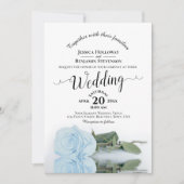 Elegant Calligraphy Pale Blue Rose QR Code Wedding Kaart (Voorkant)