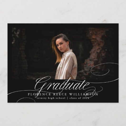 Elegant Calligraphy Photo High School Afstuderen Aankondiging (Voorkant)