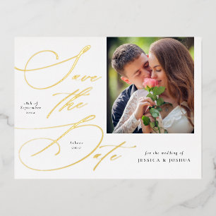 Elegant Calligraphy Photo Save the Date Gold Folie Uitnodiging Briefkaart
