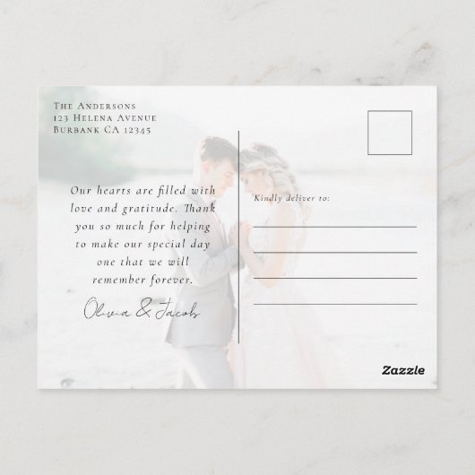 Elegant Calligraphy Photo Weddenschap Bedankt Briefkaart (Achterkant)