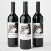 Elegant Calligraphy Photo Wedding Bottle Wijn Etiket (Flessen)